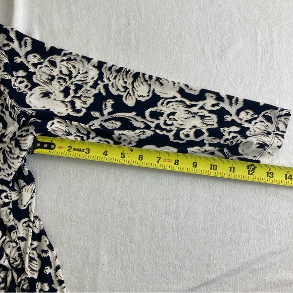 Lauren Ralph Lauren Dress  8 Black White Floral Ruched Career Faux Wrap 3/4 Slv - Picture 12 of 16